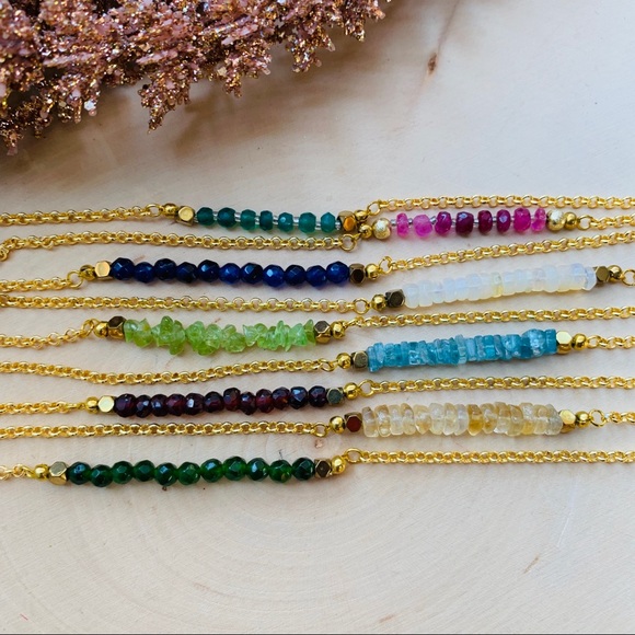 Lamorajewels Jewelry - Birthstone Gemstone Bar Gold Bracelet Necklace